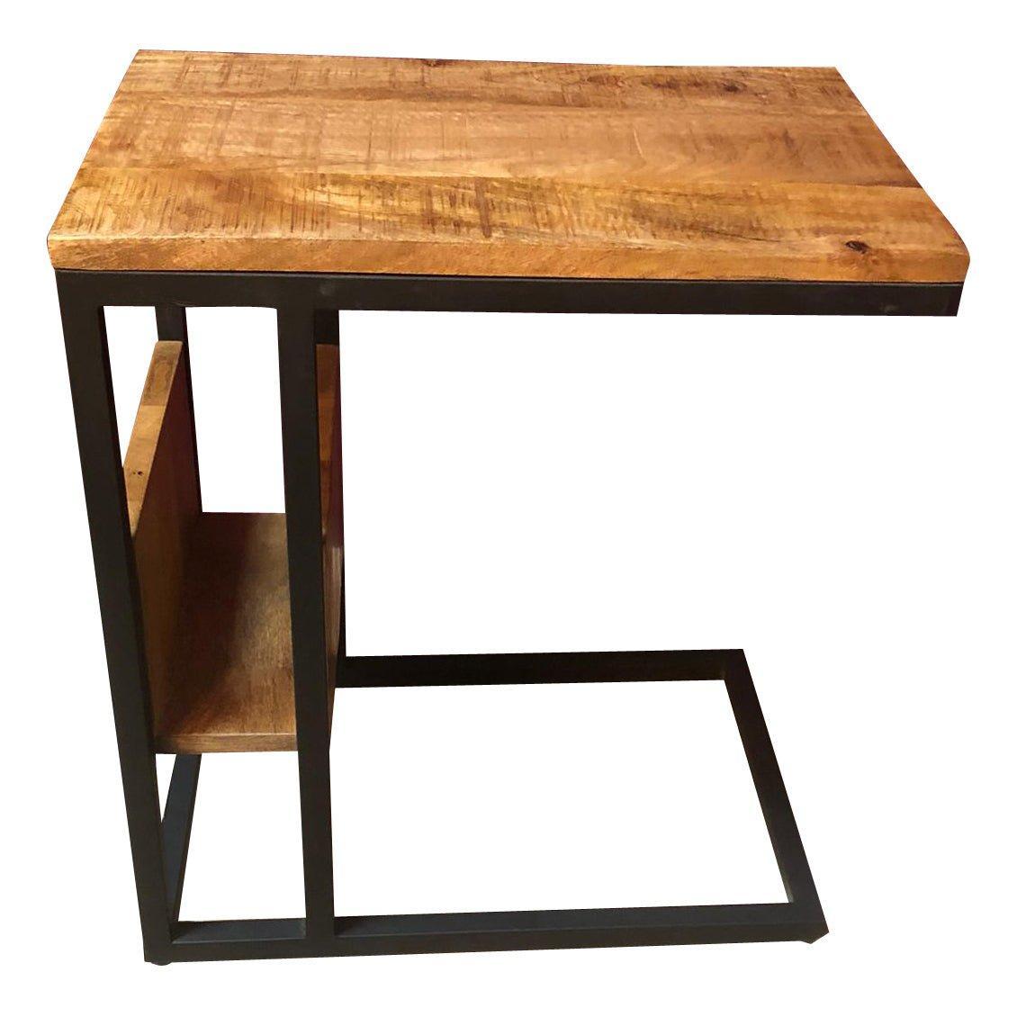 Laptoptafel mangohout | C vormige bijzettafel