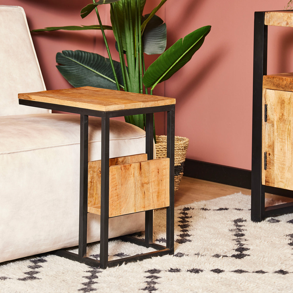 Laptoptafel mangohout | C vormige bijzettafel