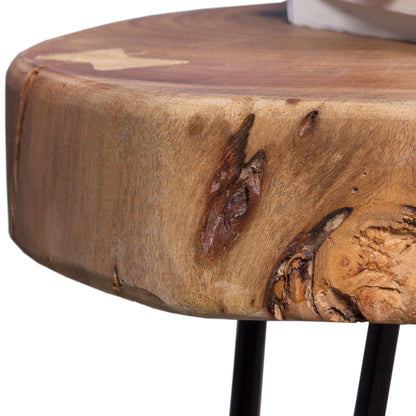 Massief houten acacia salontafel met haarspeldpoten 35 x 35 cm | ronde salontafel