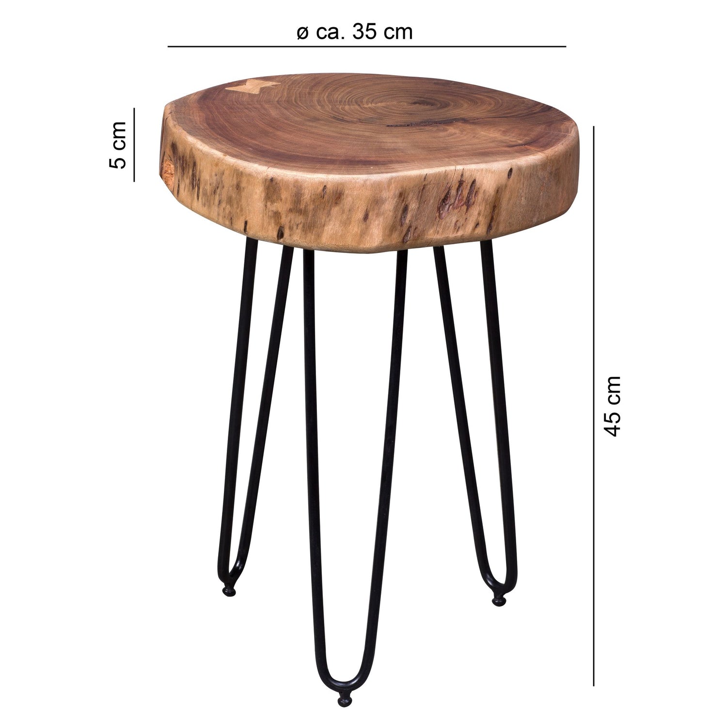 Massief houten acacia salontafel met haarspeldpoten 35 x 35 cm | ronde salontafel