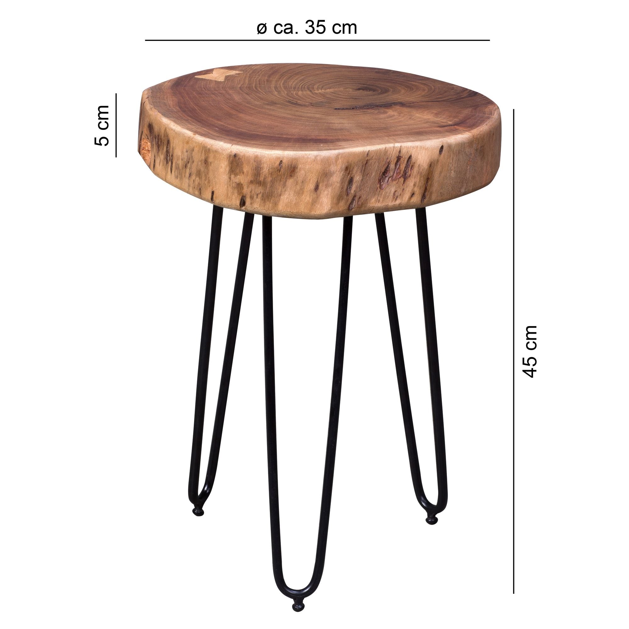 Massief houten acacia salontafel met haarspeldpoten 35 x 35 cm | ronde salontafel