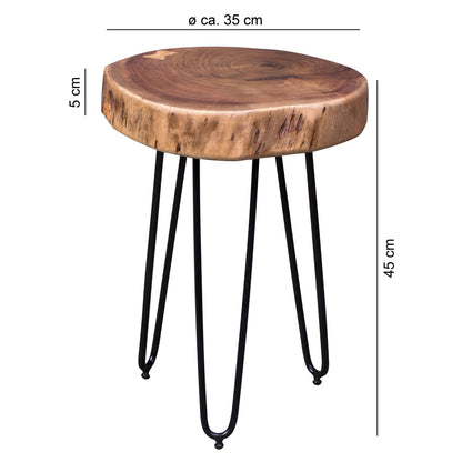 Massief houten acacia salontafel met haarspeldpoten 35 x 35 cm | ronde salontafel