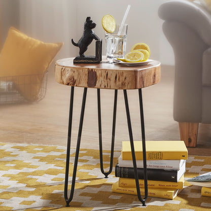 Massief houten acacia salontafel met haarspeldpoten 35 x 35 cm | ronde salontafel