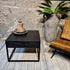 Salontafel Jax Visgraat Industrieel Design | Zwart Mangohout en Staal | 60x60x45cm