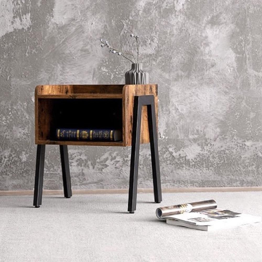Nachtkastje Industrieel Design | Houtlook en Staal | 42x35x52cm