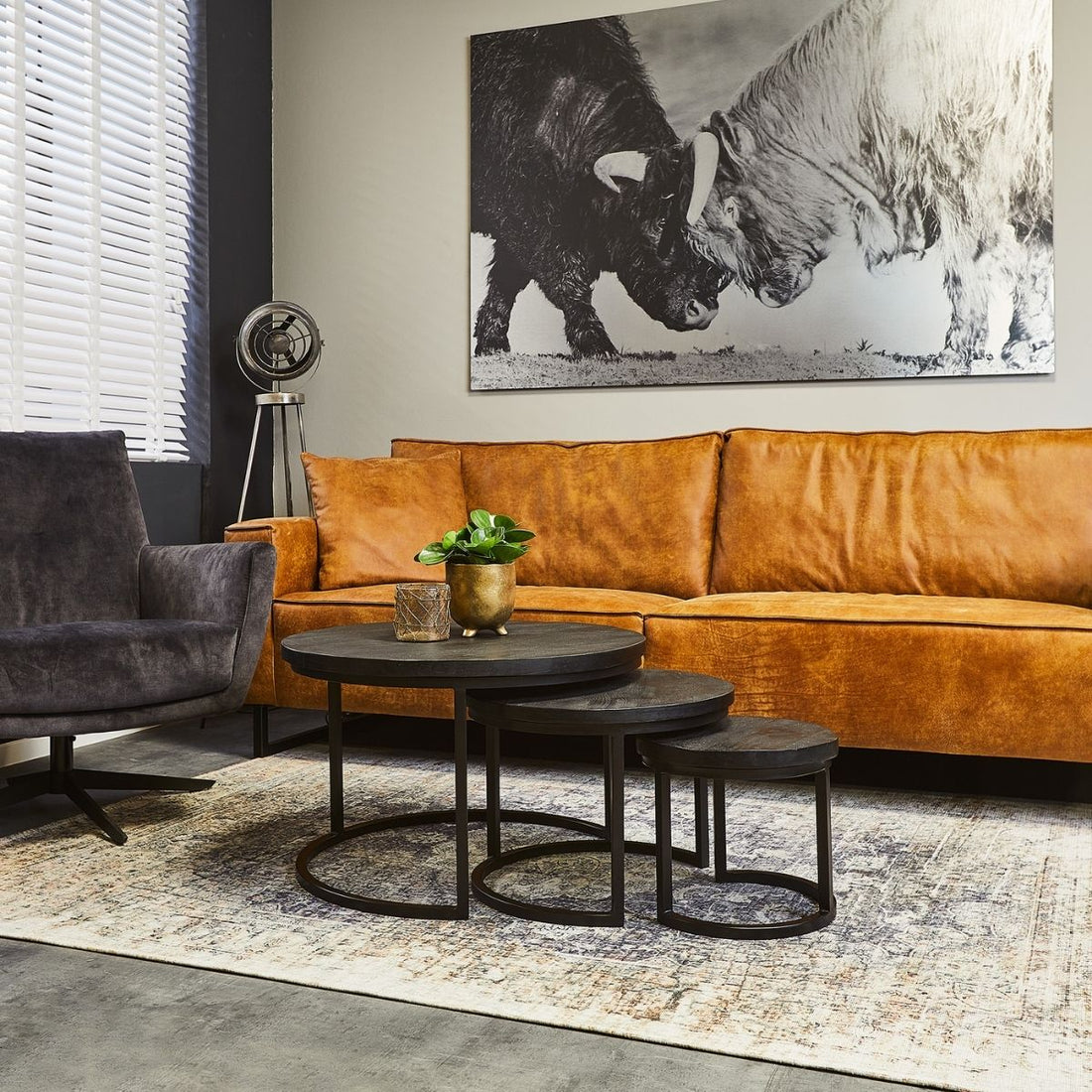 Salontafelset Zwart New York | Mangohout | Set van 3