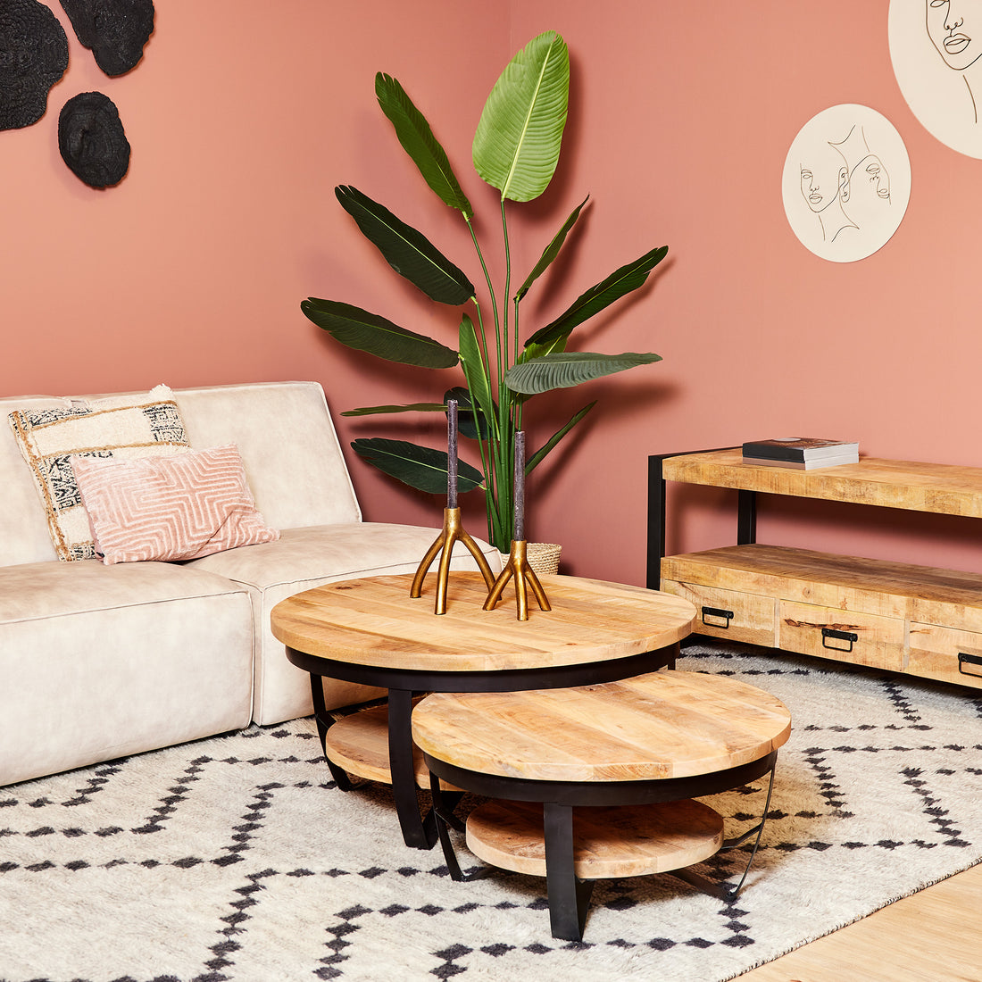 Salontafel Paras rond | Mangohout Staal | 90 cm