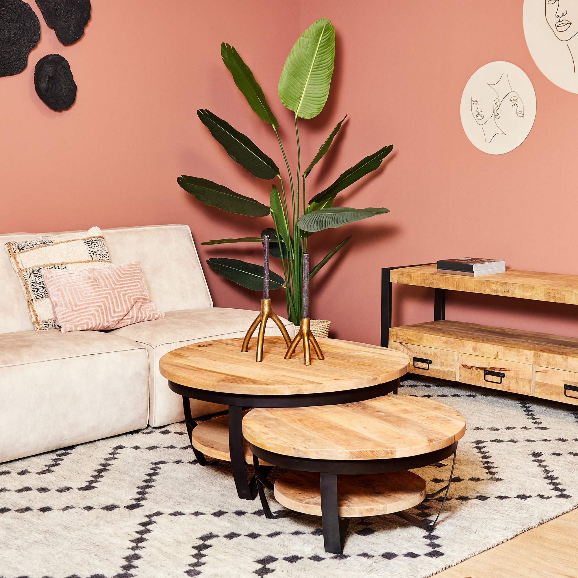 Salontafel Paras rond | Mangohout Staal | 90 cm