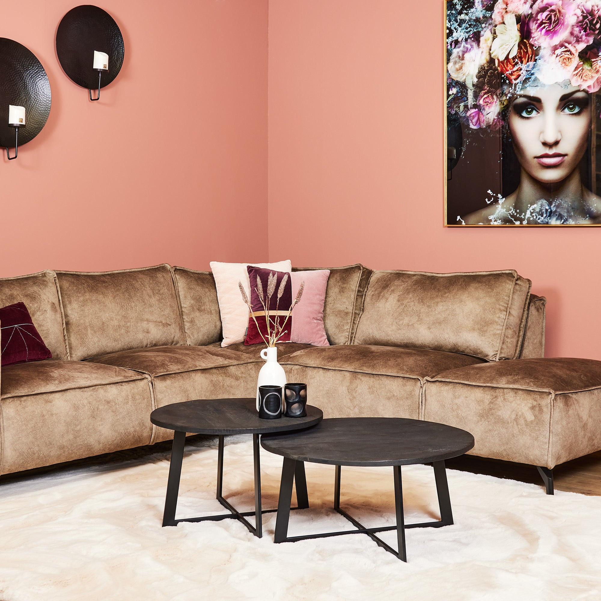 Salontafel set zwart rond Austin | Ø 70 cm