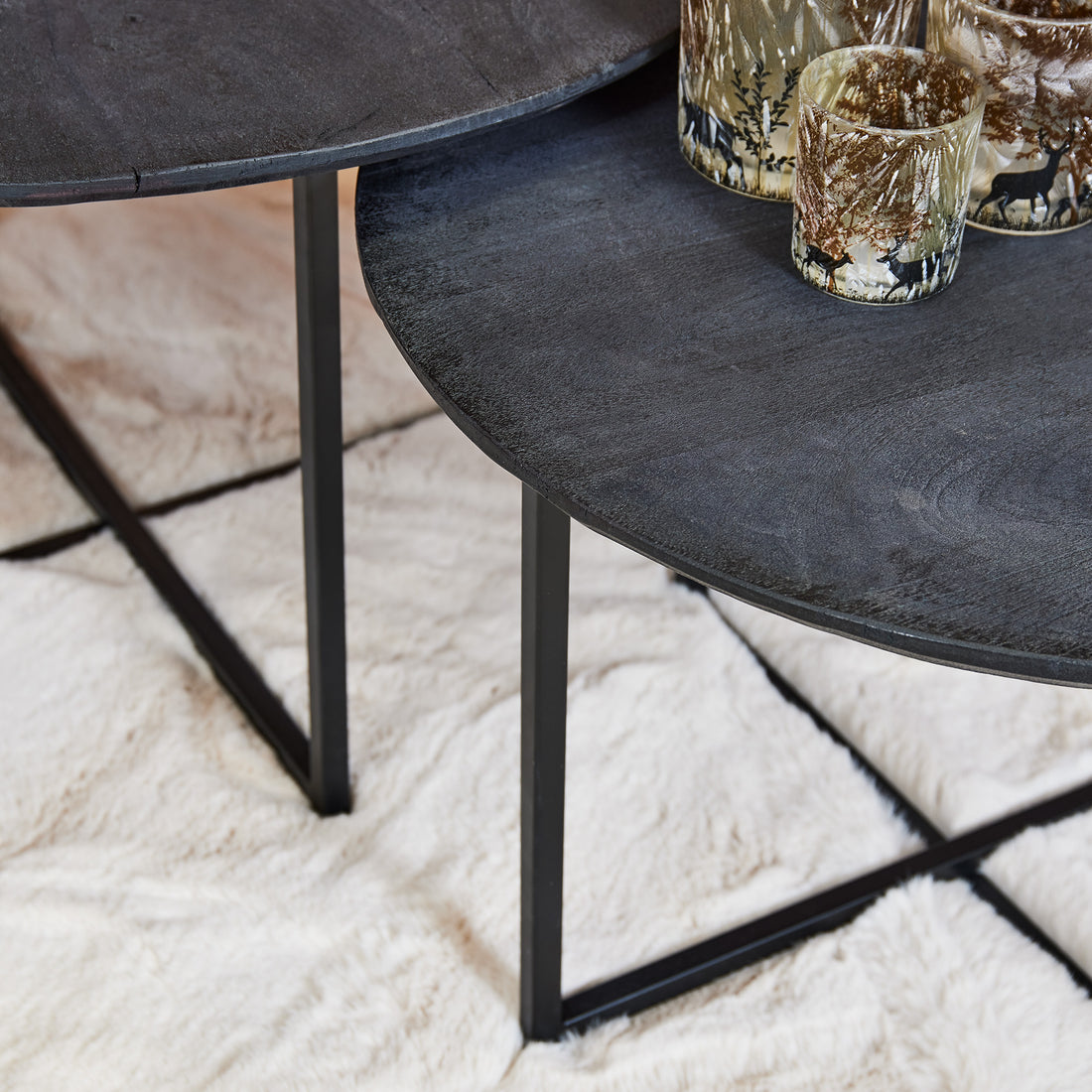 Salontafel set zwart rond Mangohout Staal Arlington | 70 cm