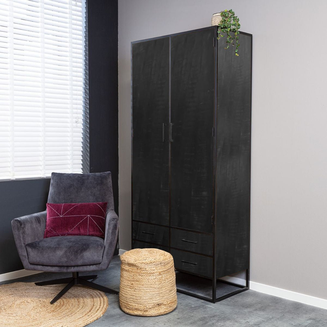 Kabinet Denver Black | Mangohout en staal | 90 cm - Industrieelinhuis.nl