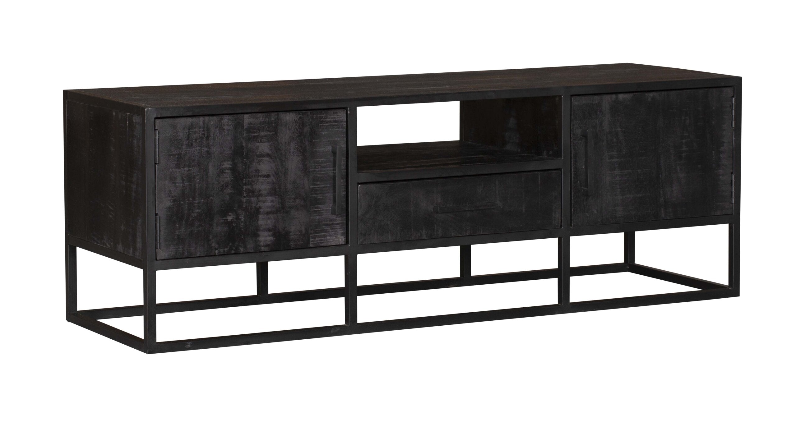 Tv meubel Denver Black 145 cm | Mangohout en staal - Industrieelinhuis.nl