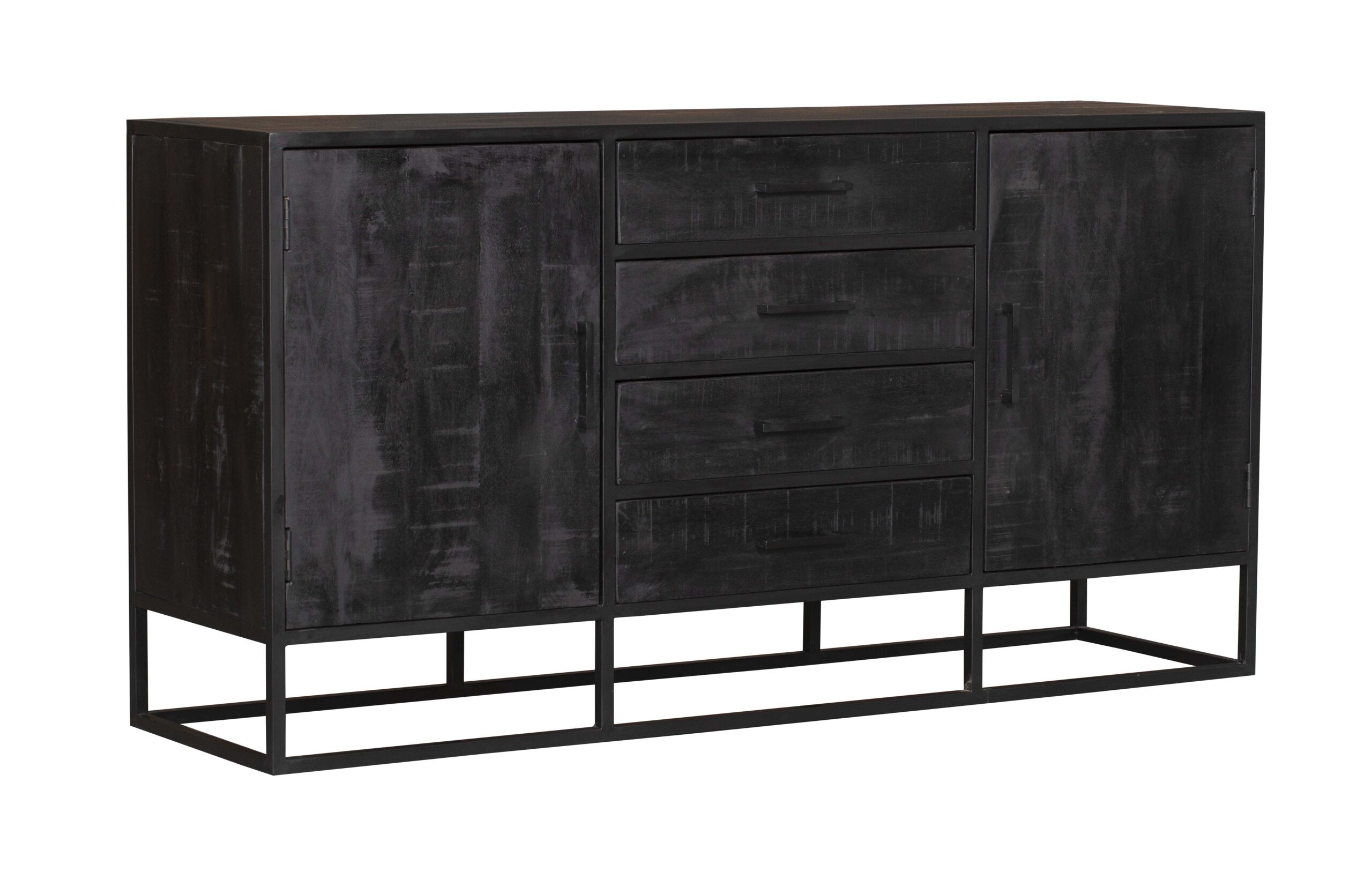 Dressoir Denver Black 165 cm | Mangohout en staal - Industrieelinhuis.nl