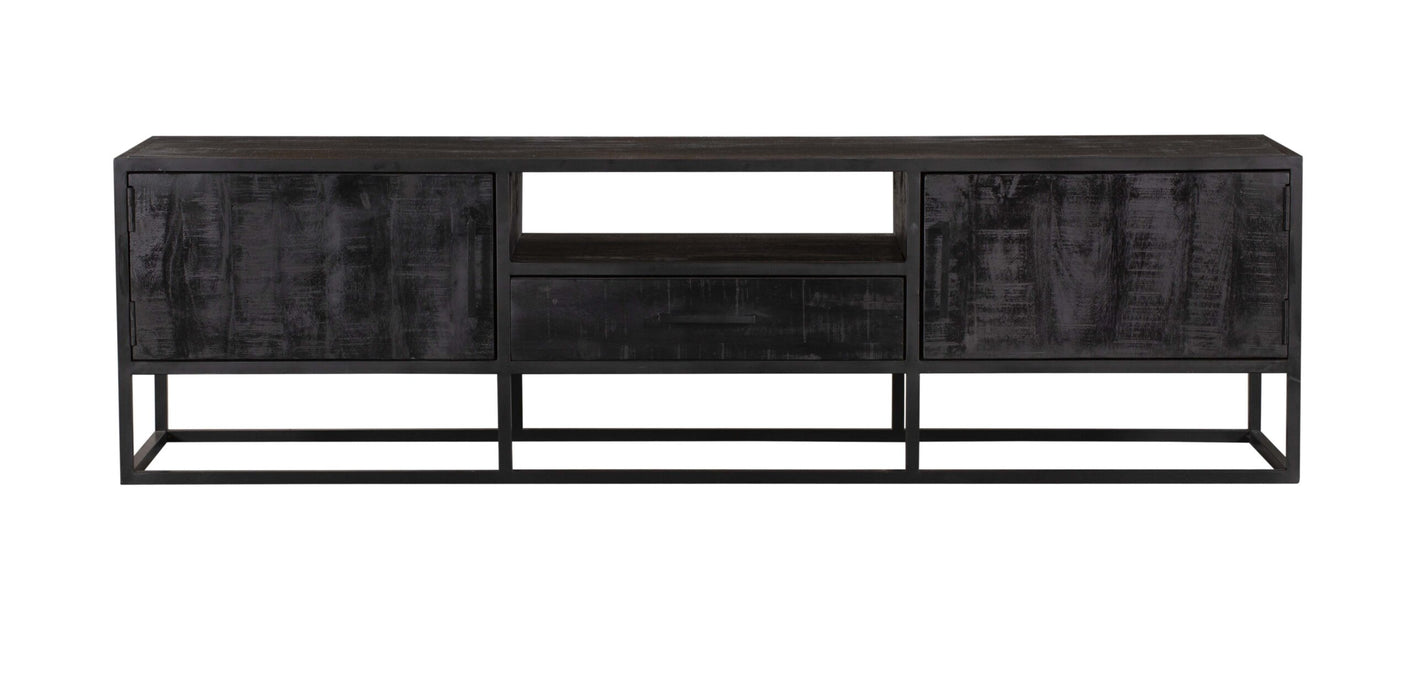 Tv meubel Denver Black 180 cm | Mangohout en staal - Industrieelinhuis.nl