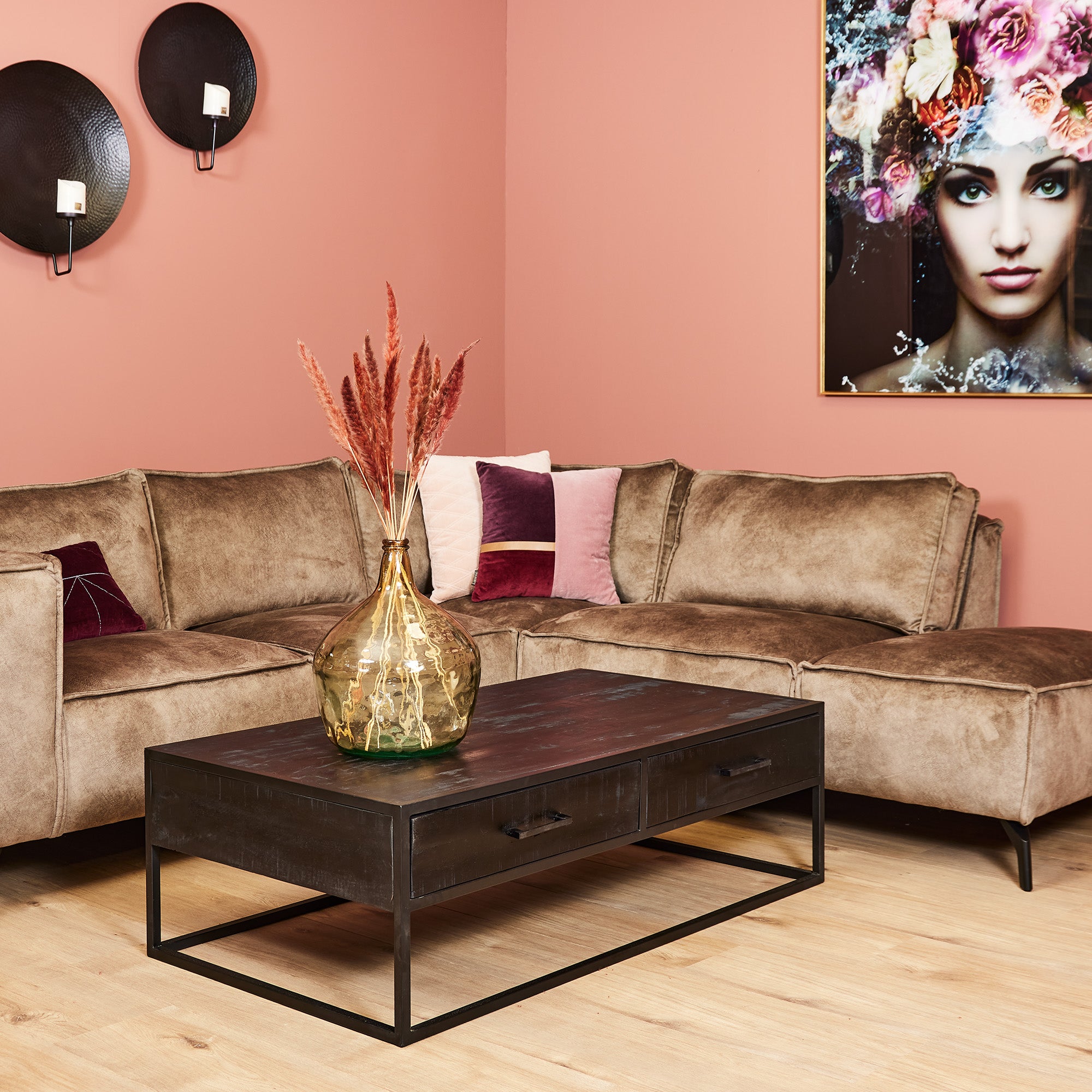 Salontafel Zwart Denver | Mangohout en staal | 130x70x40cm