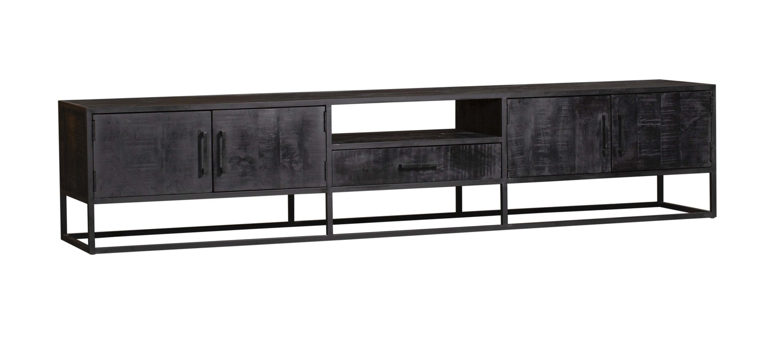 Tv meubel Denver Black 240 cm | Mangohout en staal - Industrieelinhuis.nl