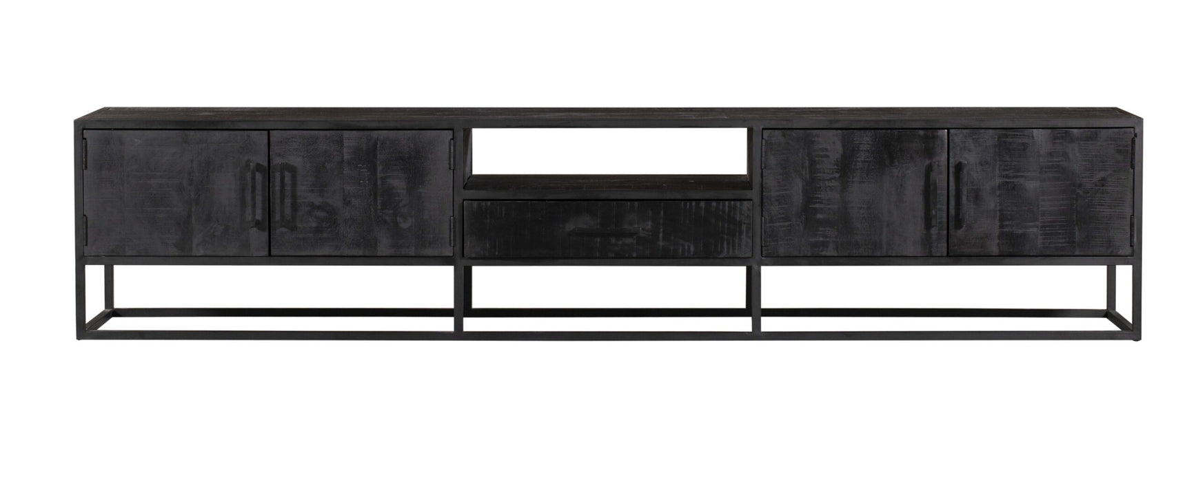 Tv meubel Denver Black 240 cm | Mangohout en staal - Industrieelinhuis.nl