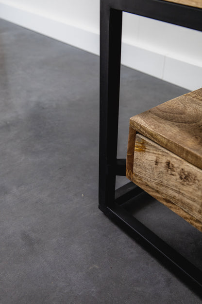 Salontafel Bijzettafel Industrieel Design | Mangohout en Staal | 60x60x45