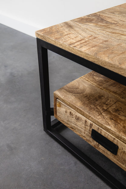 Salontafel Bijzettafel Industrieel Design | Mangohout en Staal | 60x60x45