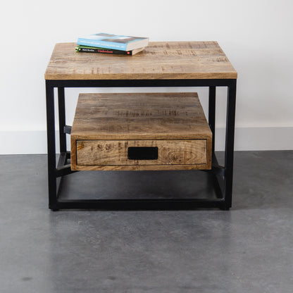 Salontafel Bijzettafel Industrieel Design | Mangohout en Staal | 60x60x45