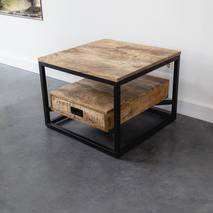 Salontafel Bijzettafel Industrieel Design | Mangohout en Staal | 60x60x45