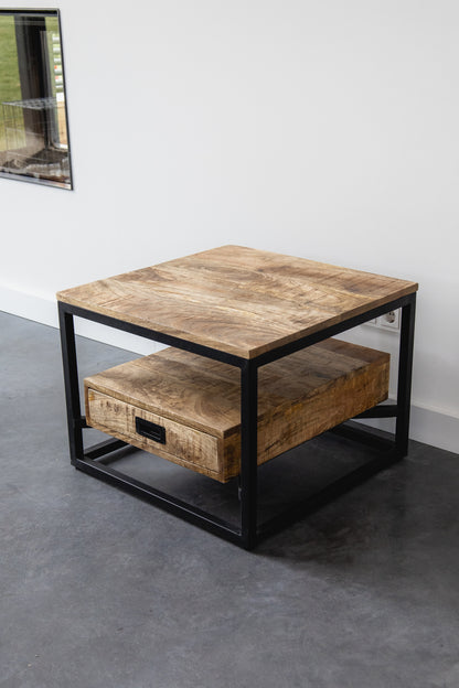 Salontafel Bijzettafel Industrieel Design | Mangohout en Staal | 60x60x45