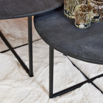 Salontafel set zwart rond Mangohout Staal Arlington | 70 cm
