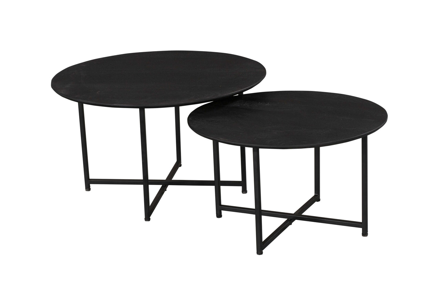 Salontafel set zwart rond Mangohout Staal Arlington | 70 cm
