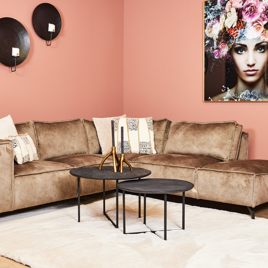 Salontafel set zwart rond Mangohout Staal Arlington | 70 cm