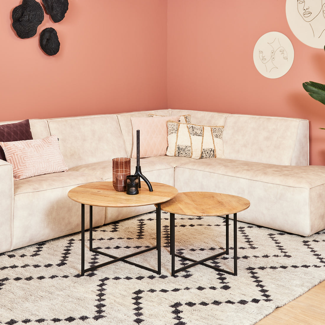 Salontafels rond Mangohout Staal Arlington | Set van 2 | 70 cm