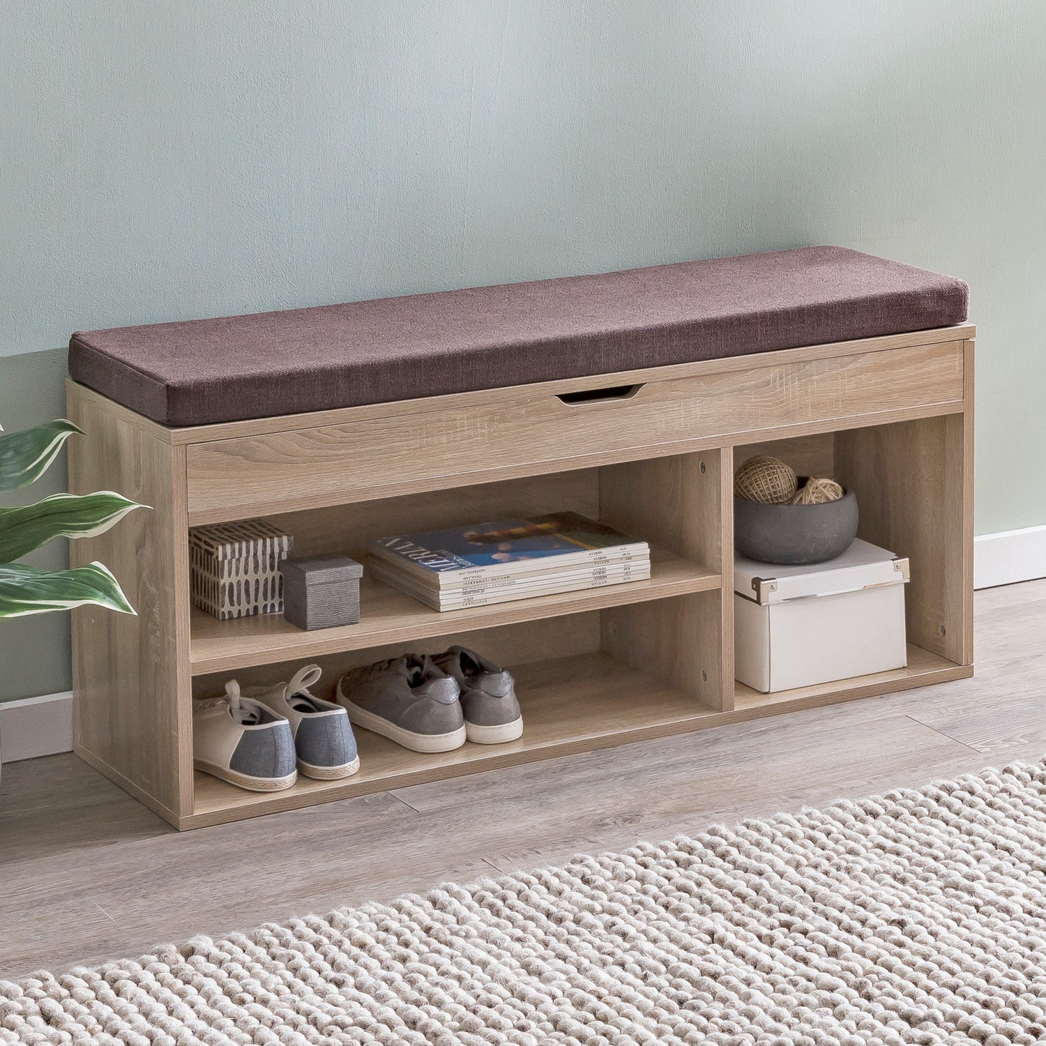 Schoenenbank met kussen 104x51x32 cm