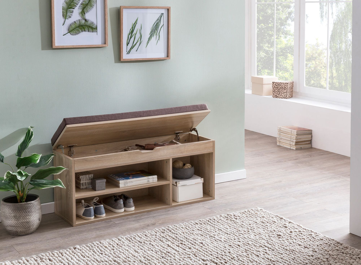 Schoenenbank met kussen 104x51x32 cm