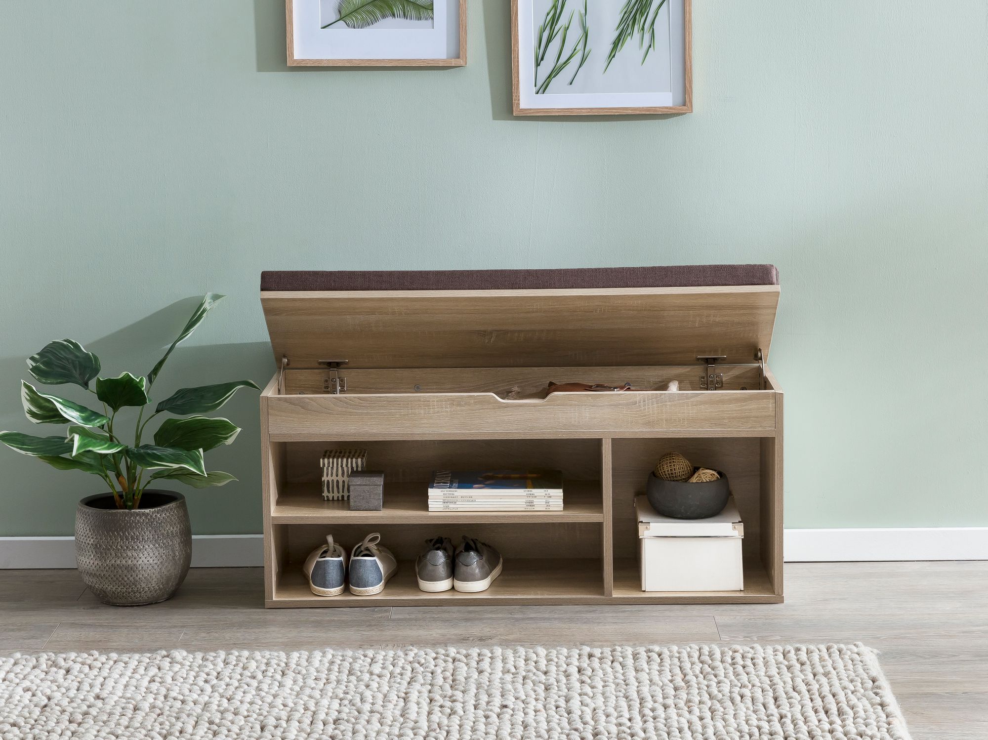 Schoenenbank met kussen 104x51x32 cm