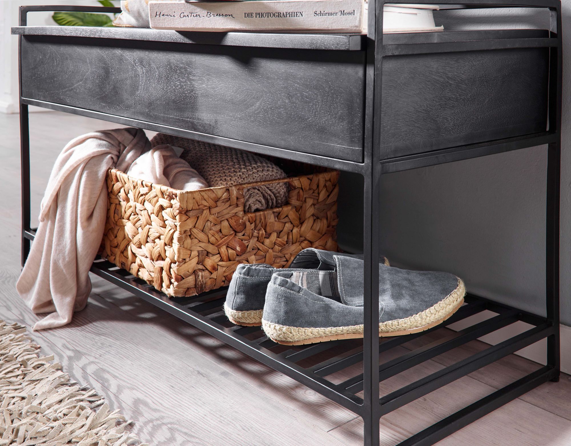 Schoenenbank zwart | 90x52x38 cm | Mango massief hout