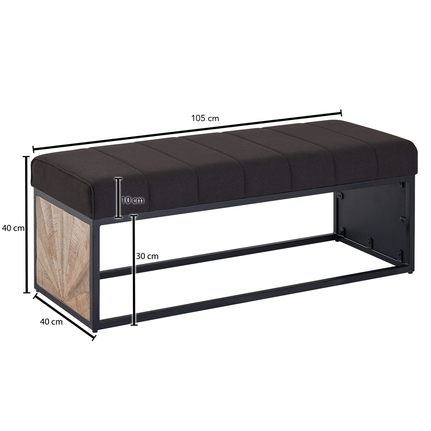 Schoenenbank zwart met kussen | 105 cm x 40 cm x 40 cm |