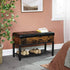Schoenenbankje met kussen van leer | Houtlook en Staal | 70x30x45cm