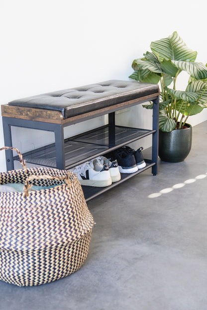 Schoenenrek industrieel met bank | Houtlook en Staal | 80x30x48cm