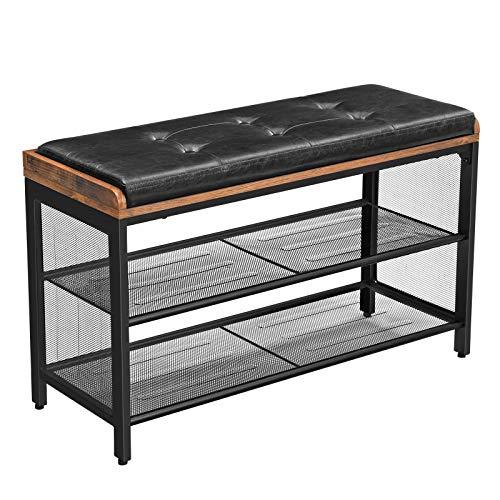 Schoenenrek industrieel met bank | Houtlook en Staal | 80x30x48cm