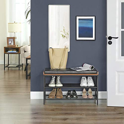 Schoenenrek industrieel met bank | Houtlook en Staal | 80x30x48cm