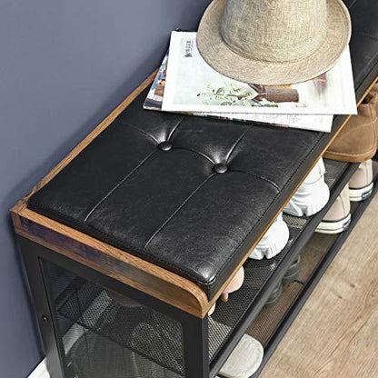 Schoenenrek industrieel met bank | Houtlook en Staal | 80x30x48cm