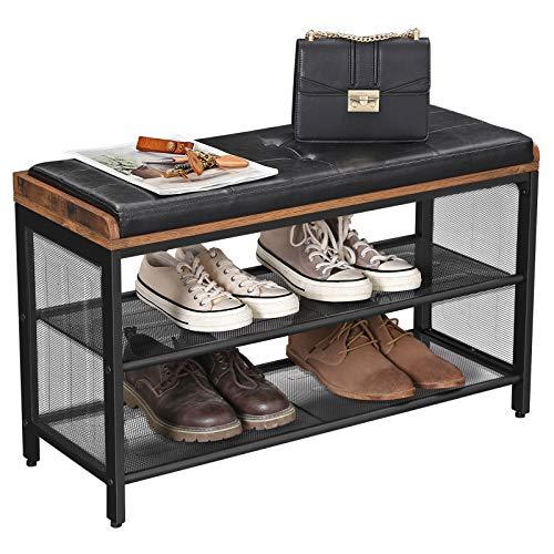 Schoenenrek industrieel met bank | Houtlook en Staal | 80x30x48cm