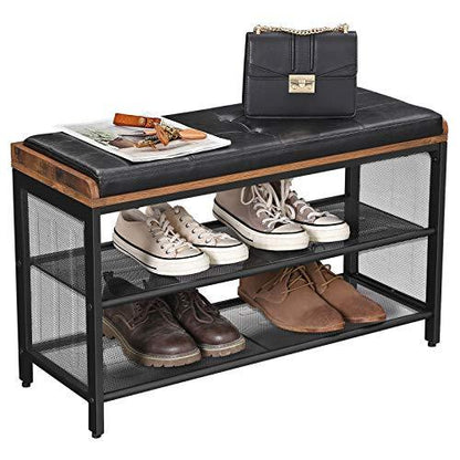 Schoenenrek industrieel met bank | Houtlook en Staal | 80x30x48cm