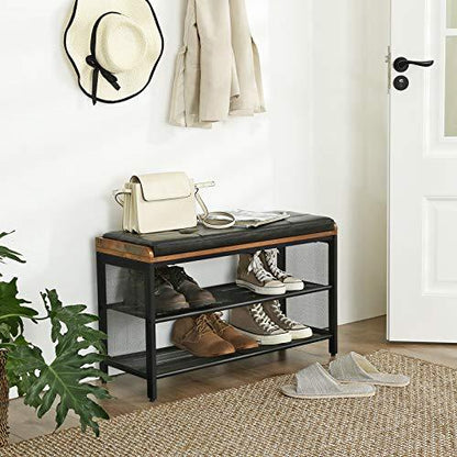 Schoenenrek industrieel met bank | Houtlook en Staal | 80x30x48cm