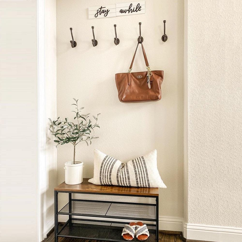 Schoenenrek industrieel zwart met hout | 80x30x44,5cm