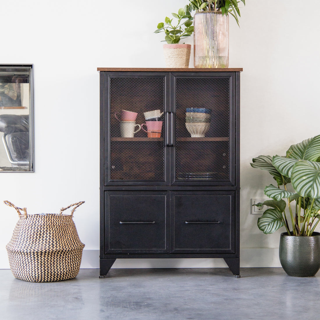 Kast Industrieel Design | Houtlook en Staal | 70x33x100cm