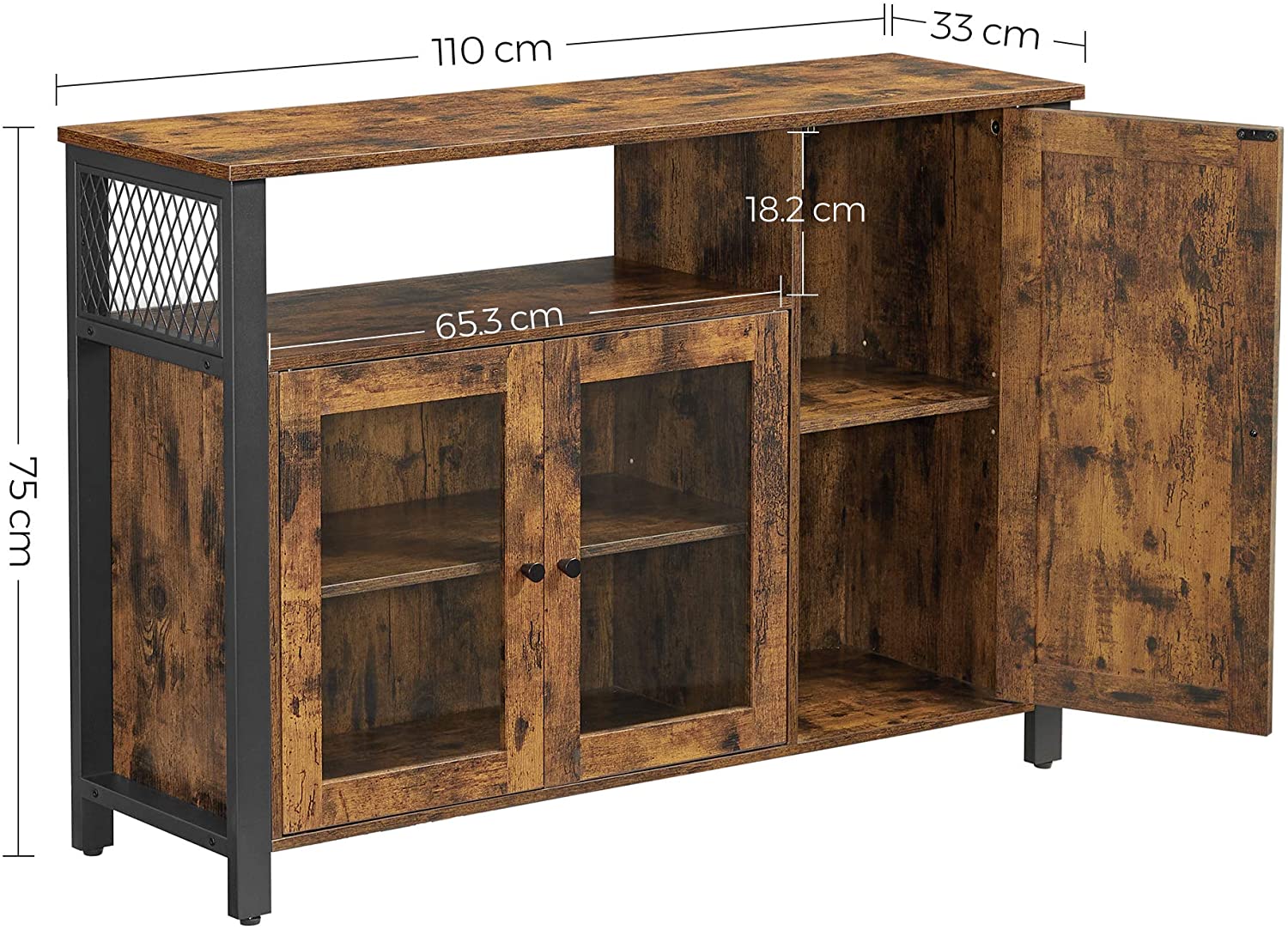 Servieskast laag | Houtlook en Staal | 110x33x75cm