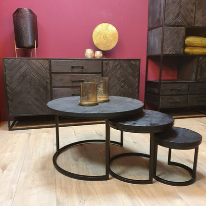 Salontafelset Zwart New York | Mangohout | Set van 3