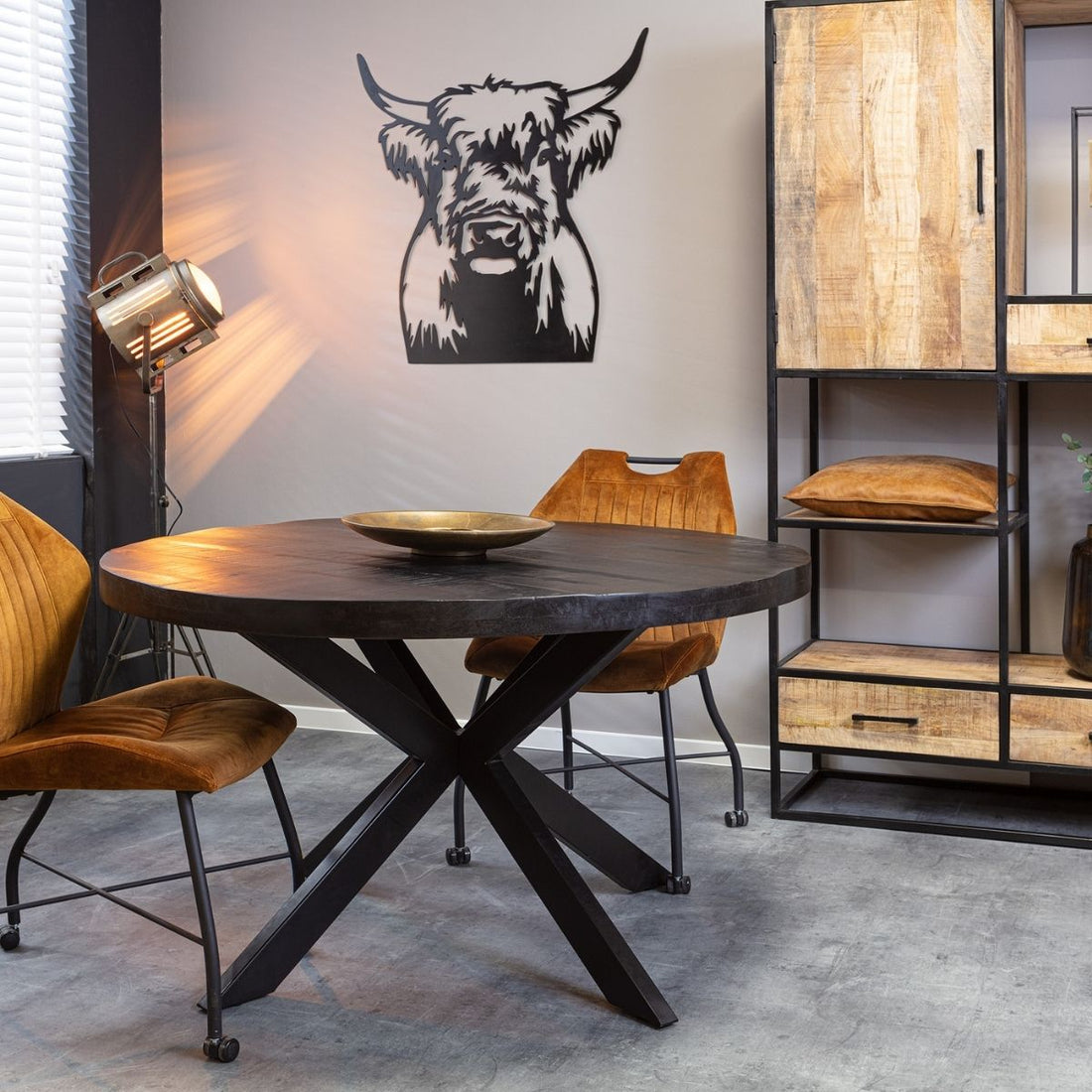 Eetkamertafel Denver Black | Rond | 120 cm - Industrieelinhuis.nl