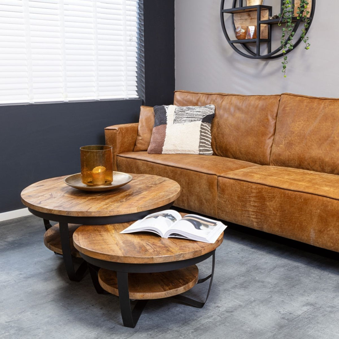 Salontafel Paras rond | Mangohout Staal | 90 cm