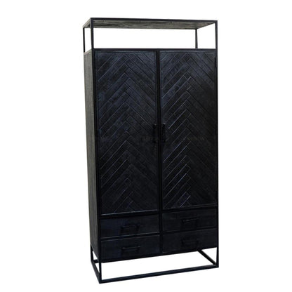 Visgraat kast zwart | Servieskast Jax | 100x45x200cm